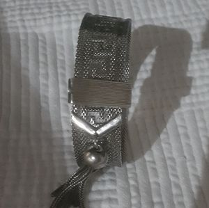 Vintage Bracelet 1960's Greek Key Silver Tone Mesh Slide Bracelet 8 inc